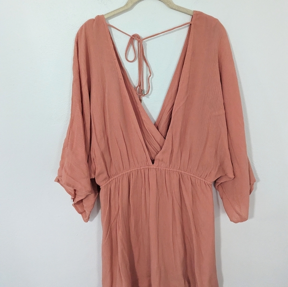 Lulus NWT City Walk Mini Dress Surplice Open Tie Back Drawstring Orange Medium M - Picture 4 of 10
